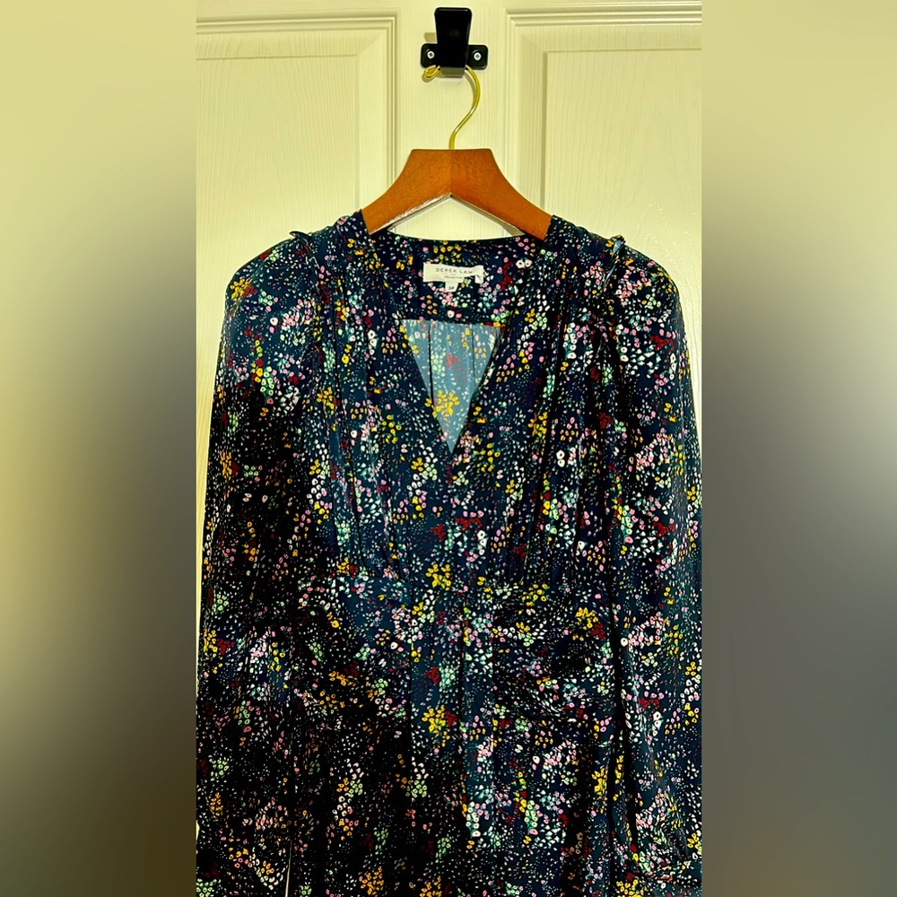 DEREK LAM PRINT PLEATED A-LINE MIDI DRESS